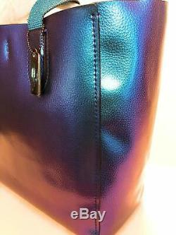 NWT Coach F59388 Metallic Large Derby Tote Blue Hologram Leather $350 Retail