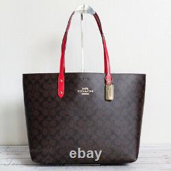 NWT Coach F76636 Town Tote Shoulder Bag in Signature Canvas Brown True Red