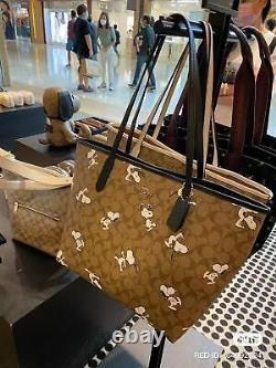NWT Coach X Peanuts City Tote In Signature Canvas / Snoopy Key Chain