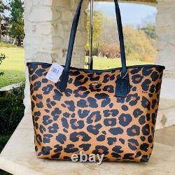 NWT Coach leopard Reversible City Animal Print tote wallet options Brown Black