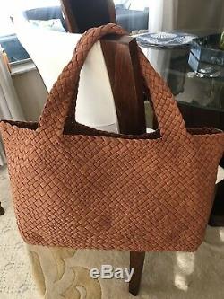 NWT-FALOR -ITALYRUST Sewn-in Pockets -Hand Woven Soft Leather Tote #7349T-XL