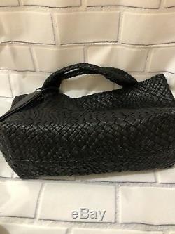 NWT Falor Falorni Italy Extra Large Hand Woven 2pc Tote &Pouch in Black