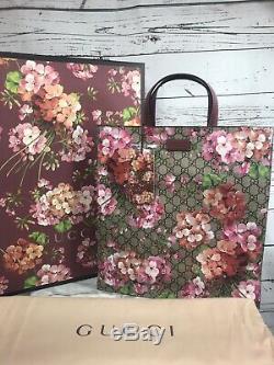 NWT GUCCI Floral Blooms GG Guccissima Supreme Pink Dry Rose Tote Bag