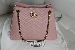 NWT Gucci GG Marmont Pink Chevron Leather Shoulder Bag Purse Tote 453569