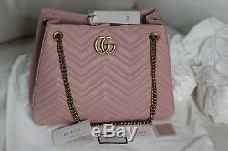 NWT Gucci GG Marmont Pink Chevron Leather Shoulder Bag Purse Tote 453569