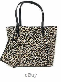NWT Kate Spade Mya Black / Leopard Leather Tote + Pouch Arch Place WKRU5504 $299