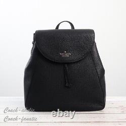 NWT Kate Spade New York Leila Large Flap Leather Backpack in Black