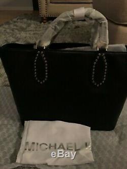 NWT Michael Kors BLACK Brooklyn Large Leather Satchel Tote Bag Retail $498