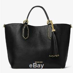 NWT Michael Kors BLACK Brooklyn Large Leather Satchel Tote Bag Retail $498