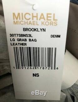 NWT Michael Kors Brooklyn Large Leather Tote Satchel Bag Denim $498