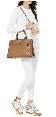 NWT! Michael Kors Gramercy Leather Large Satchel handbag In Acorn&Black MSRP$358