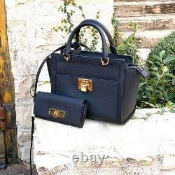 NWT Michael Kors Large Tina Leather handbag Satchel/Wallet black Gold 35H7GT4M3L