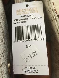 NWT Michael Kors MK Large Vanilla Hamilton PVC EW Tote Bag MK Signature