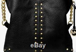 NWT Michael Kors Uptown Astor Large Leather Studded Shoulder Bag Black $448