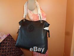 NWT TORY BURCH MARION Slouchy BLACK Leather Shoulder Tote $595