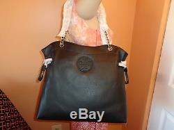 NWT TORY BURCH MARION Slouchy BLACK Leather Shoulder Tote $595