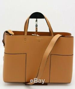 NWT Tory Burch Block-T Triple Compartment Brown Leather Tote Bag New $528