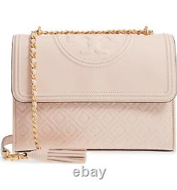NWT Tory Burch Fleming Large Quilted Leather Shoulder Bag Shell PINK AUTHENTIC