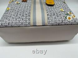 NWT Tory Burch Gemini Link Large Applique Embroidered flower Coated Canvas Tote