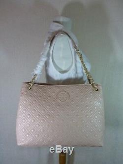 NWT Tory Burch Light Oak Pink Quilted Leather Marion EW Slouchy Tote $550