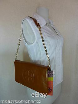 NWT Tory Burch Luggage Brown Leather BOMBE Reva Shoulder Bag/Clutch $350