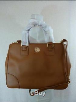 NWT Tory Burch Luggage Brown Saffiano Leather Robinson Double-Zip Tote $575