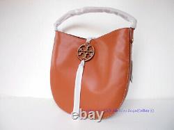 NWT Tory Burch Miller Metal Slouchy Leather Hobo Bag Aged Camello Tan AUTHENTIC