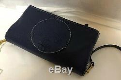 NWT Tory Burch Perforated Logo Fold-over Leather Crossbody Bag # 36812, Navy