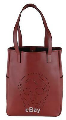 New Alexander Mcqueen 324906 Red Leather Perforated SKULL Large Tote Purse Bag