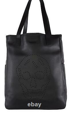 New Alexander Mcqueen AM 324906 Leather Perforated SKULL Large Tote Purse Bag