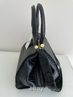 New Authentic Max Mara Crocodile Texture Leather Black Bag, MSRP $2750.00. Italy