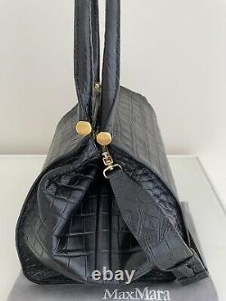 New Authentic Max Mara Crocodile Texture Leather Black Bag, MSRP $2750.00. Italy