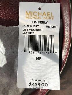 New Authentic Michael Kors Kimberly Leather Large EW Satchel Handbag Merlot