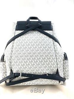 New Authentic Michael Kors Large Cargo Travel Backpack Optic White/ Navy