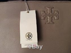 New Authentic Tory Burch ELLA Grey Canvas Leather Travel Business Tote Large