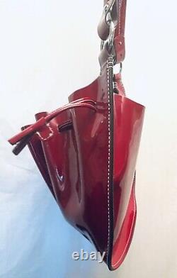 New BALLY Large Red Patent Leather Shoulder Bag With Cinch And Magnet Closure