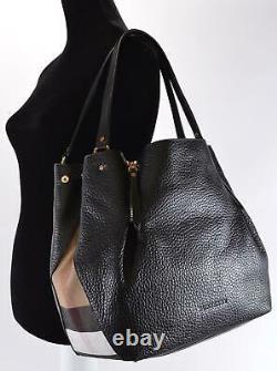 New Burberry $1,290 Black Leather Nova Check Large MAIDSTONE Handbag Purse Tote
