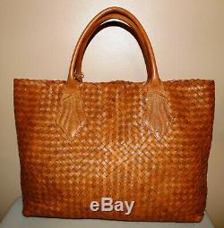 New Dooney & Bourke Woven Tan Brown Leather Shopper Tote Very Large