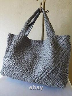 New FALOR Firenze Hand Woven Italian Leather Large Tote Bag & Detachable Pouch