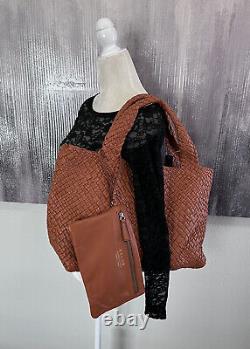 New FALOR Firenze Hand Woven Italian Leather Large Tote Shoulder Bag Wristlet