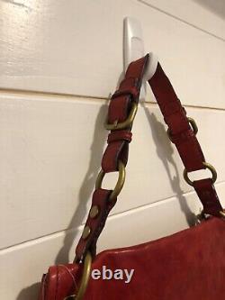 New Fossil Large Red Leather Modern Cargo Front Flap Purse Handbag