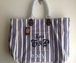 New Juicy Couture Bag Large Blue Stripes Canvas Leather Tote