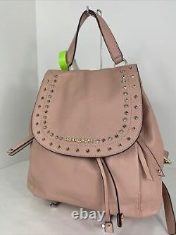 New Michael Kors Backpack Riley Large Pastel Pink Leather Studded Flap $428 A1
