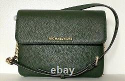 New Michael Kors Bedford Large Double Gusset Crossbody Bag Leather Moss