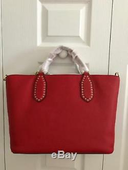 New Michael Kors Bright Red Brooklyn Large Leather Tote bag NWT $498
