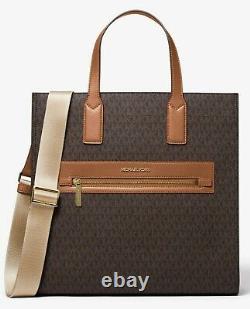 New Michael Kors Kenly Large North South Tote Leather Brown MK Signature Luggage