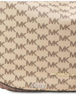 New Michael Kors Natural Fawn Lauryn Large Shoulder Bag coated canvas MK logo