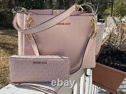 New Michael Kors Trisha Large Shoulder Tote Powder Blush Pink & Wallet Set