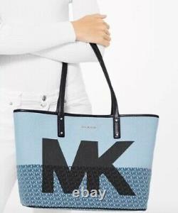 New Michael Kors carter denim Mk Open Tote designer Logo print X Large blue bag