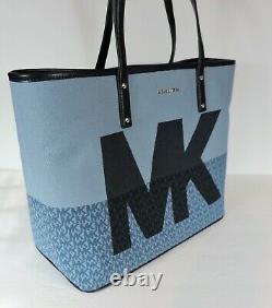 New Michael Kors carter denim Mk Open Tote designer Logo print X Large blue bag
